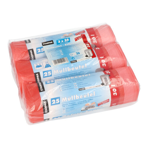 Müllbeutel mit Zugband, HDPE 30 l 70 cm x 55 cm rot 17 my