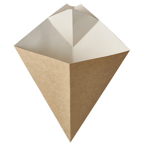 Pommes-Frites-Spitztüten mit Dip-Ecke, Pappe "pure" 27 cm x 21,5 cm braun/weiss