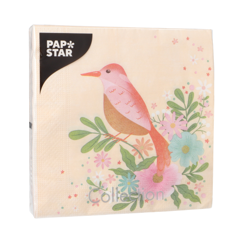 Servietten, 3-lagig 1/4-Falz 33 cm x 33 cm "Flowery Bird"