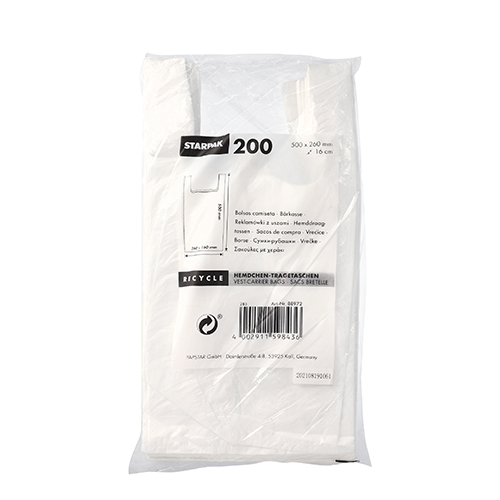 Hemdchen-Tragetaschen, HDPE 50 cm x 26 cm x 16 cm weiss
