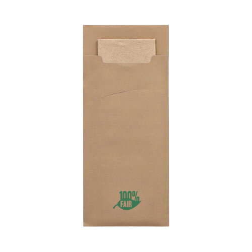 Bestecktaschen 20 cm x 8,5 cm braun inkl. naturfarbener Recycling-Serviette