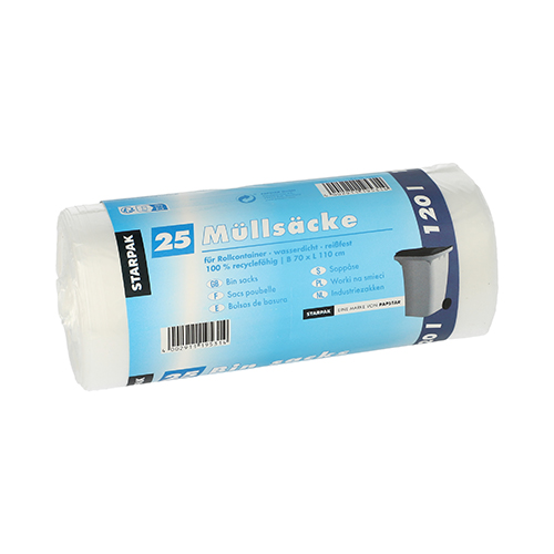 Müllsäcke, HDPE 120 l 110 cm x 70 cm transparent 20 my