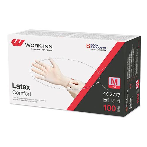 "WORK-INN" Handschuhe, Latex puderfrei "Comfort" weiss - natur Größe: M