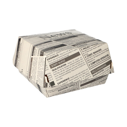 Burgerboxen, Pappe 7 cm x 12,5 cm x 12,5 cm "Newsprint" groß