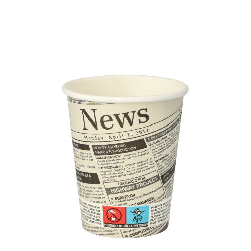 Trinkbecher, Pappe "To Go" 0,2 l Ø 8 cm · 9,2 cm "Newsprint"