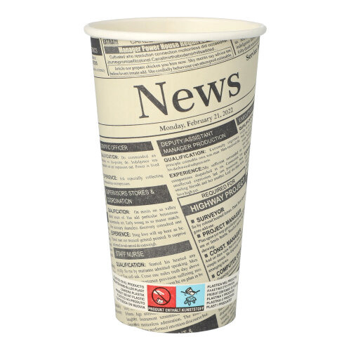 Trinkbecher, Pappe "To Go" 0,5 l Ø 9 cm · 15 cm "Newsprint"