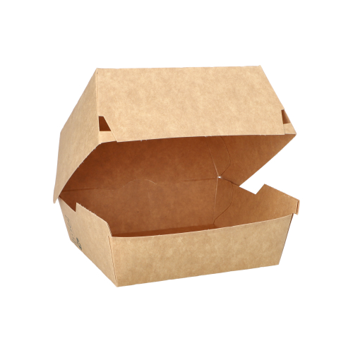 Burgerboxen, Pappe 7,8 cm x 11,5 cm x 11 cm braun "100% Fair" groß Burgerboxen, Pappe 7,8 cm x 11,5 cm x 11 cm braun "100% Fair" groß