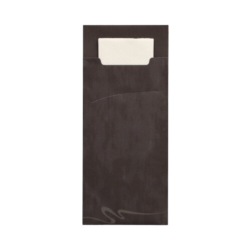 Bestecktaschen 20 cm x 8,5 cm schwarz inkl. weißer Serviette 33 x 33 cm 2-lag.