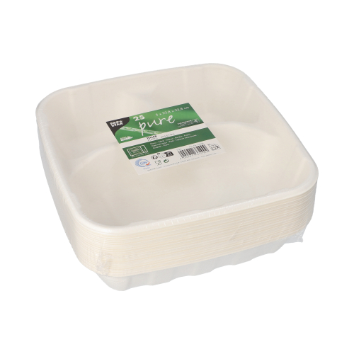 Teller Zuckerrohr "pure" 3-geteilt 5 cm x 22,8 cm x 22,8 cm