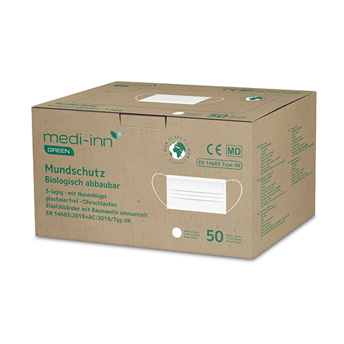 "Medi-Inn GREEN" Mundschutz Type IIR 3-lagig 9,5 cm x 17,5 cm weiss 3-lagig, biologisch abbaubar