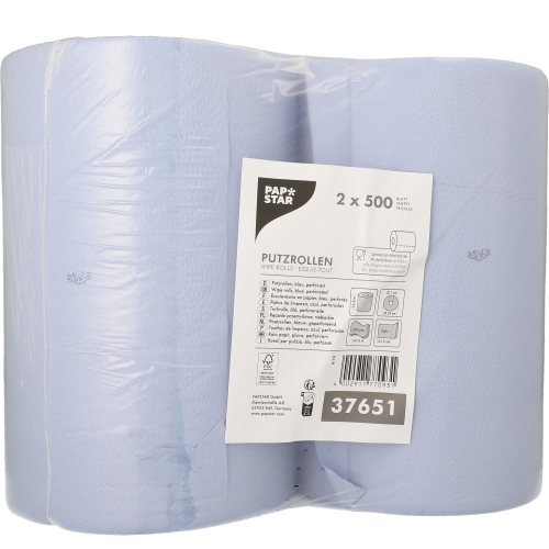 Putzrollen, 3-lagig Ø 24 cm · 167,5 m x 35,8 cm blau perforiert, 500 Abrisse, Blatt 35,8 x 33,5cm