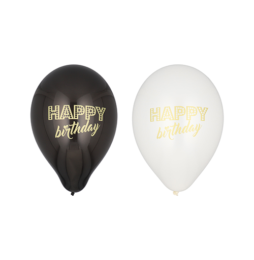 Luftballons Ø 25 cm schwarz/weiss "Happy Birthday"