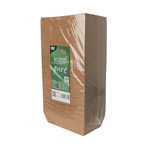 Snacktrays, Pappe "pure" 3,5 cm x 7 cm x 12 cm braun "100% Fair" mittel