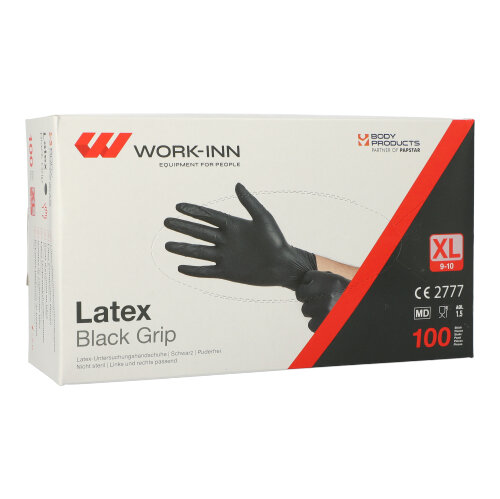 "WORK-INN/PS" Handschuhe, Latex puderfrei "Black Grip" schwarz Größe: XL