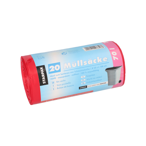 Müllsäcke, HDPE 70 l 100 cm x 58 cm rot 23 my