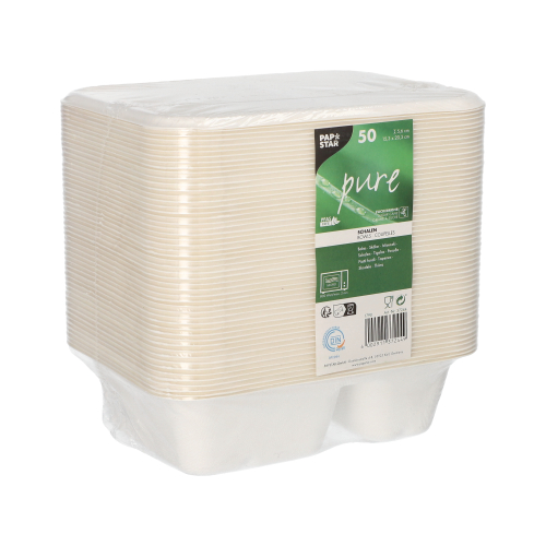 Schalen, Zuckerrohr "pure" 2-geteilt 5,6 cm x 15,3 cm x 20,3 cm weiss