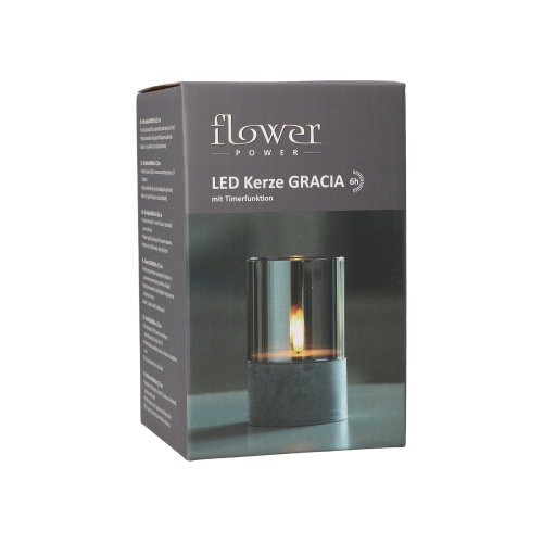 LED-Kerze Ø 8 cm · 12,5 cm grau "Gracia" mittel