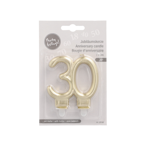 Jubiläumskerzen mit Halter 7 cm gold "30"