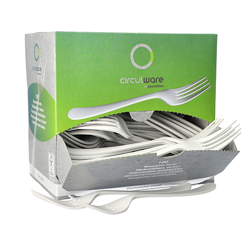 "Circulware" Mehrweg-Gabeln PP-MF 19 cm weiss "Gaia" extra stabil, in Spenderbox