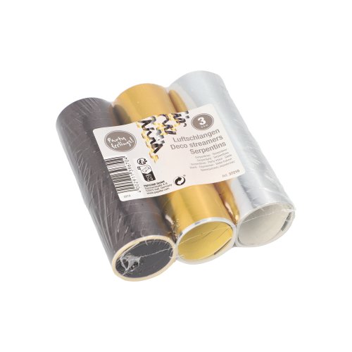 Luftschlangen 4 m schwarz/gold/silber "Metallic"