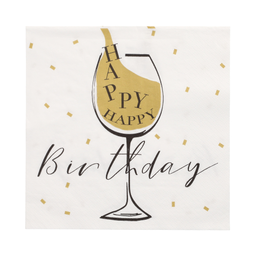 Servietten, 3-lagig 1/4-Falz 33 cm x 33 cm weiss "Happy Birthday"