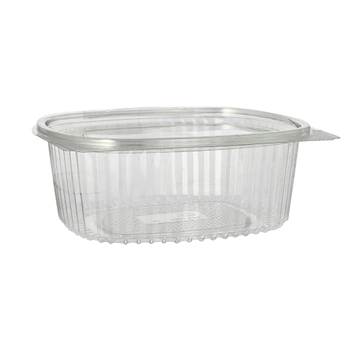 Feinkost- und Salatschalen mit Klappdeckel, R-PET oval 1000 ml 6,6 cm x 15,8 cm x 18,4 cm klar