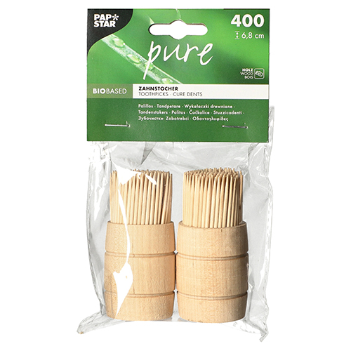 Zahnstocher, Holz "pure" rund 6,8 cm im Spender aus Holz