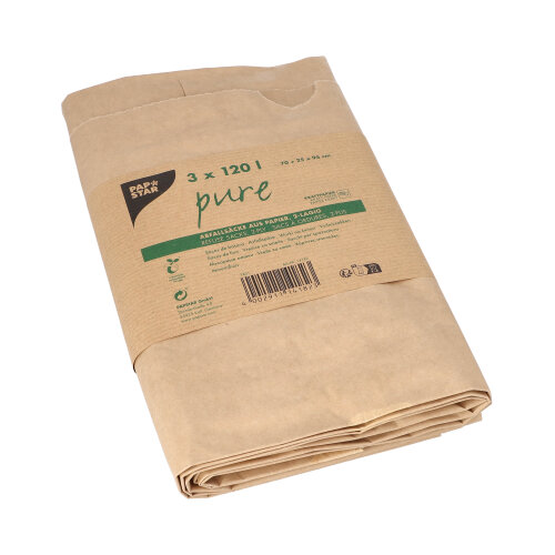 Abfallsäcke aus Papier "pure" 120 l 93 cm x 45 cm x 21 cm braun , 2-lagig