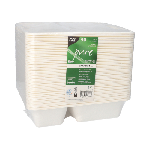 Siegelschalen Zuckerrohr 2-geteilt 1200 ml 4,9 cm x 22,7 cm x 17,8 cm