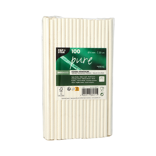 Trinkhalme Papier "pure" Ø 6 mm · 20 cm weiss flexibel
