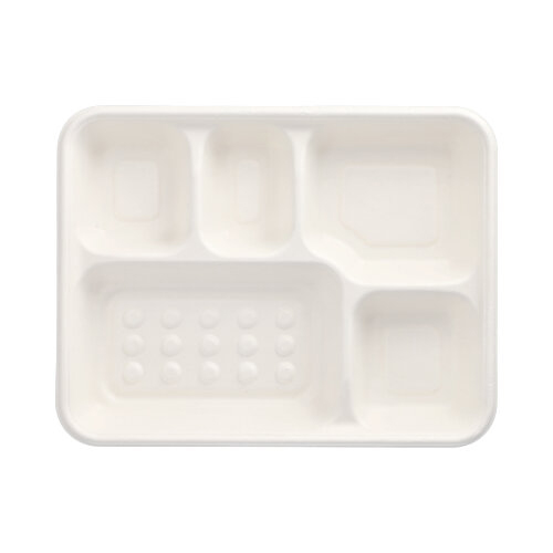 Menü-Trays, Zuckerrohr "pure" 5-geteilt 3,7 cm x 22 cm x 28,2 cm weiss