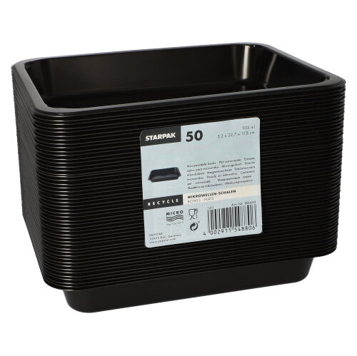 Mikrowellenschalen, PP ungeteilt 935 ml 3,2 cm x 22,7 cm x 17,8 cm schwarz