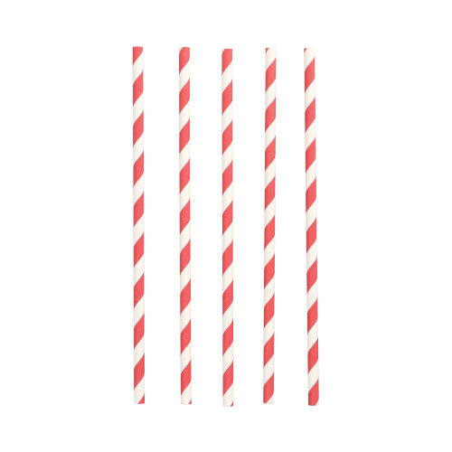 Trinkhalme Papier Ø 6 mm · 20 cm rot/weiss "Stripes"