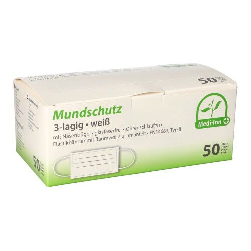 "Medi-Inn" Mundschutz Type II 3-lagig 9 cm x 17,5 cm weiss mit Nasenbügel