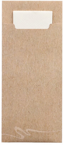 Bestecktaschen 20 cm x 8,5 cm natur inkl. weißer Serviette 33 x 33 cm 2-lag.