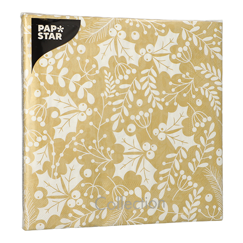 Servietten, 3-lagig 1/4-Falz 40 cm x 40 cm gold "Houx et Gui"