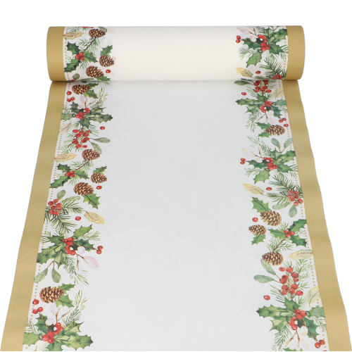 Tischläufer, stoffähnlich, Airlaid 24 m x 40 cm "Mistletoe and Pinecone"