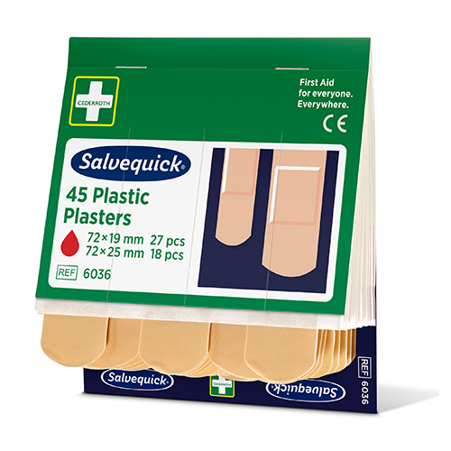 Set "Cederroth" Salvequick Plastic Pflaster (45 Stück) braun , wasserabweisend, Refill