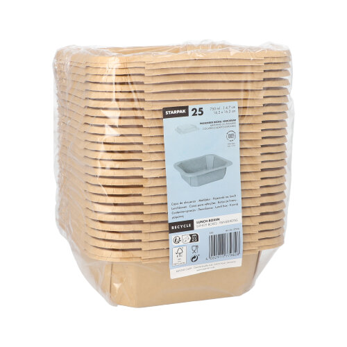 Lunchboxen, Pappe eckig 750 ml 4,7 cm x 16,2 cm x 16,2 cm braun