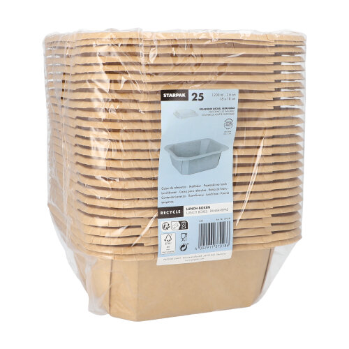 Lunchboxen, Pappe eckig 1200 ml 6 cm x 18 cm x 18 cm braun