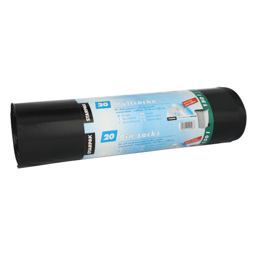 Müllsäcke, LDPE 150 l 150 cm x 70 cm schwarz extra stark und extra reißfest, 60 my