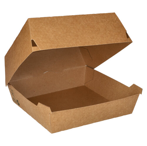 Burgerboxen, Pappe 8,5 cm x 15,5 cm x 15,5 cm braun "100% Fair" extra groß