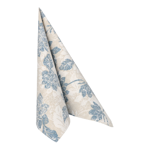 Servietten "ROYAL Collection" 1/4-Falz 40 cm x 40 cm arktikblau "Flowers"