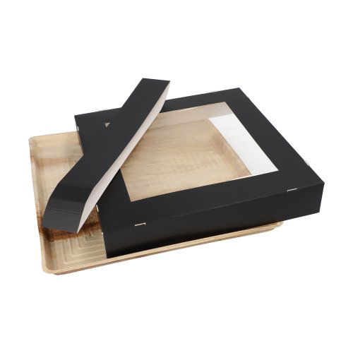 Tabletts, Palmblatt eckig 5 cm x 29 cm x 29 cm mit separatem Deckel und Banderole