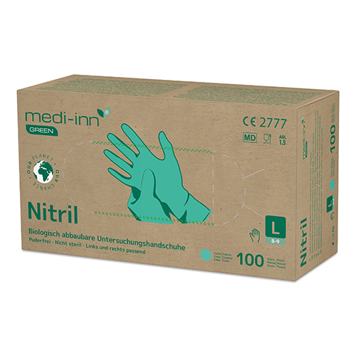 "Medi-Inn GREEN" Handschuhe, Nitril puderfrei grün Größe: L biologisch abbaubar