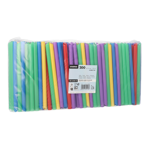 Mehrweg-Bubble Tea Halme PP Ø 12 mm · 20 cm farbig sortiert einseitig spitz