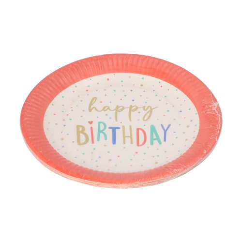 Teller, Pappe rund Ø 23 cm "Happy Birthday"