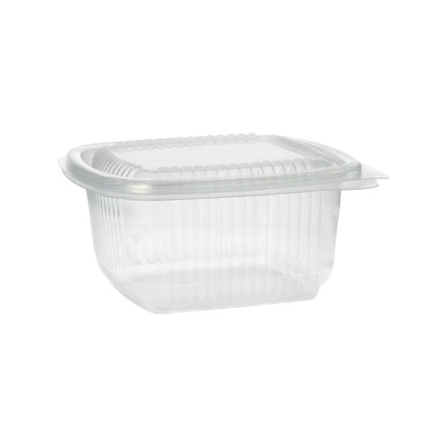 Verpackungsbecher mit Klappdeckeln, PP rechteckig 500 ml 6,3 cm x 12,5 cm x 13,1 cm transparent