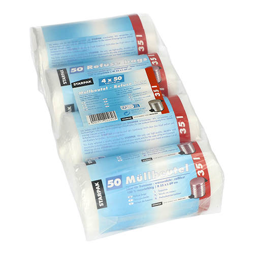 Müllbeutel, HDPE 35 l 69 cm x 55 cm transparent 14 my