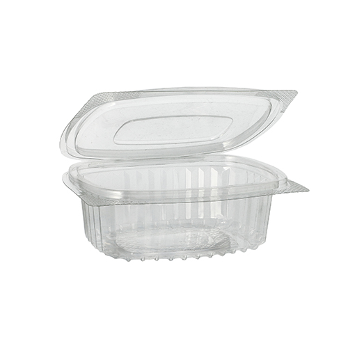 Feinkost- und Salatschalen mit Klappdeckel, R-PET oval 250 ml 4,3 cm x 10,6 cm x 13,3 cm klar
